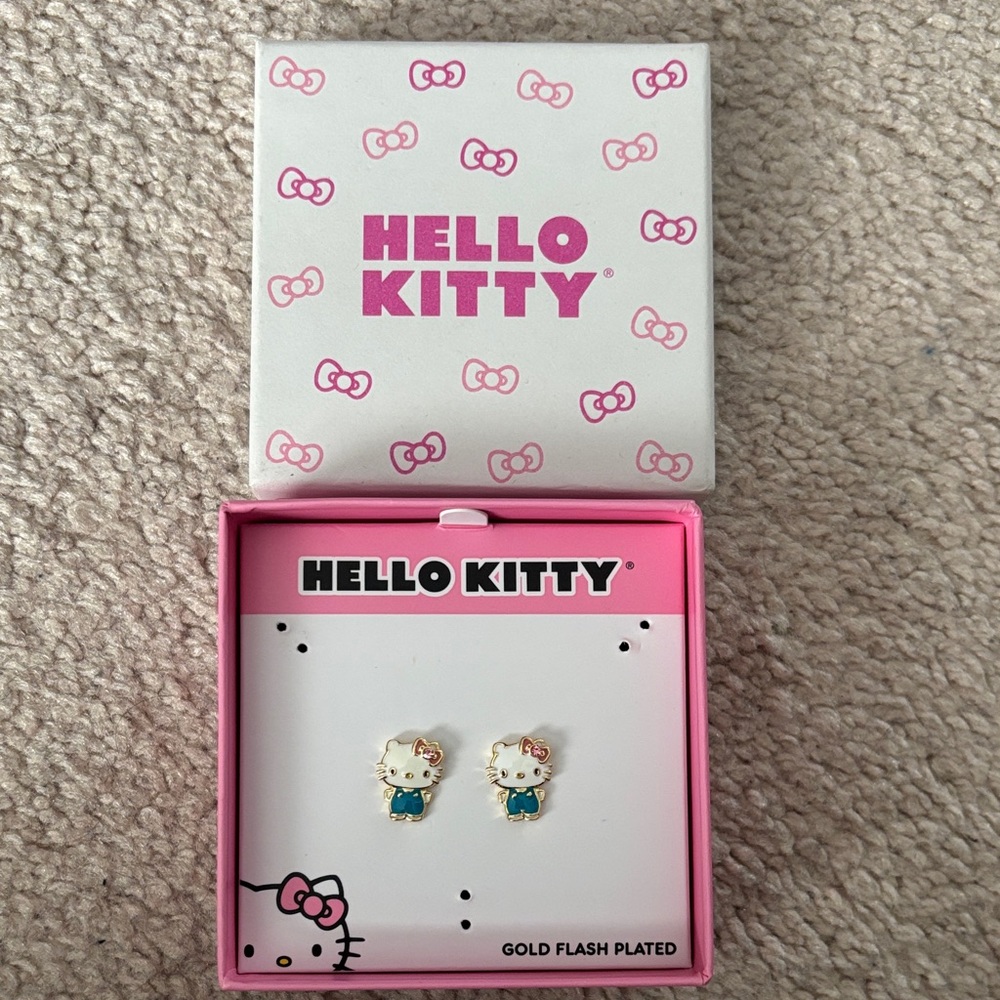 Hello Kitty Gold and Blue Earrings
